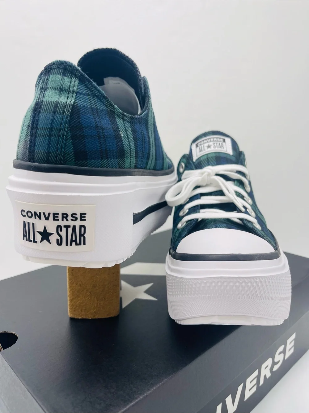 Converse WMNS CTAS Lift Double Stack Ox Navy Black Branch Out Platform Sneakers
